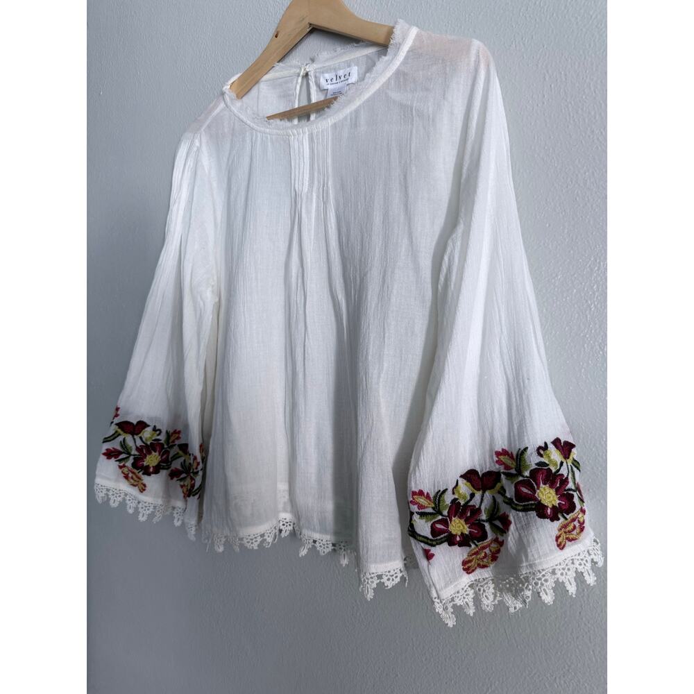 VELVET Graham Spence ivory beige embroidered floral Jeslyn peasant blouse top - Picture 8 of 13